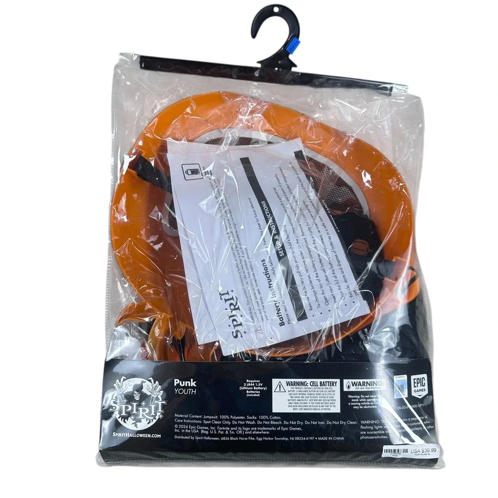 Fortnite Punk Jack O Lantern Costume Youth XL 14-16 Jumpsuit Mask Socks Light Up - Picture 5 of 9